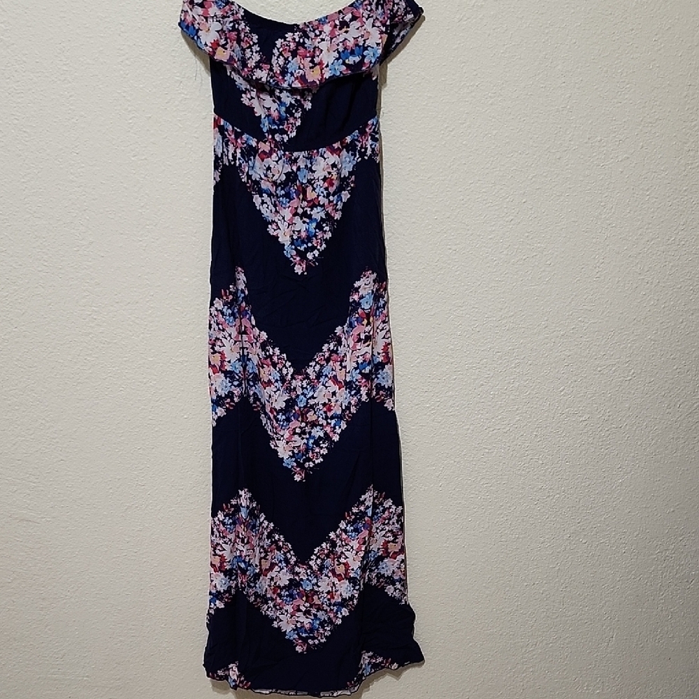 Deb Navy Blue and Pink Slip Dress Strapless Floral Dress - Picture 7 of 10